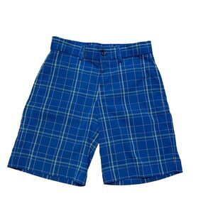 Slazenger Boys Golf Performance Shorts Size S 12 Blue Plaid Adjustable Waist EUC